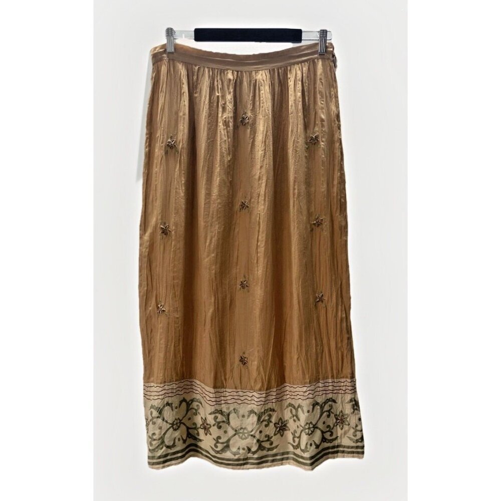 Soft Surroundings Silk Habotai Embroidered Maxi Gypsy Skirt Petite PM Boho Vtg